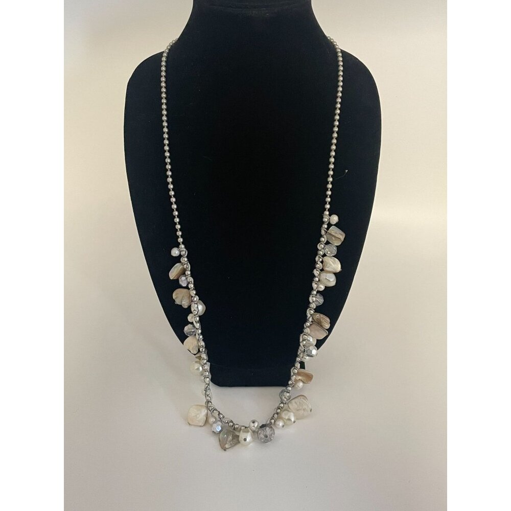 NWT Chico's Silver Tone Multi Design Beaded BIANCA Adjustable Necklace - Picture 1 of 5